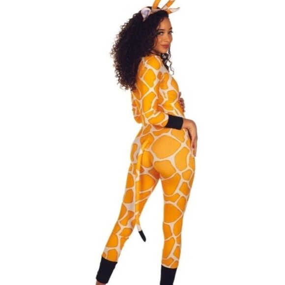 Tipsy Elves Ladies XL Giraffe Bodysuit Full Zip Jumpsuit Bodycon W Headband New - Picture 2 of 5
